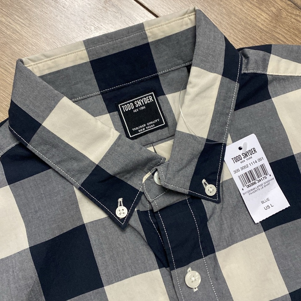 NWT TODD SNYDER Favorite LS Blue Gingham Collared Shirt - Picture 3 of 7